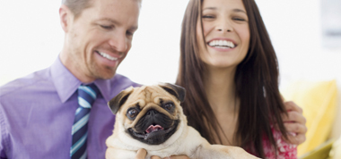 Man and woman with Pug